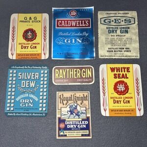Vintage Lot of 7 Gin Alcohol Beverage Labels Collectible Bottle Labels